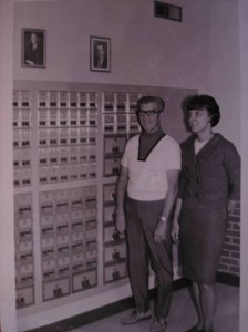 Ted Dunning and Georgie Hurd in the newly opened post office, 1969